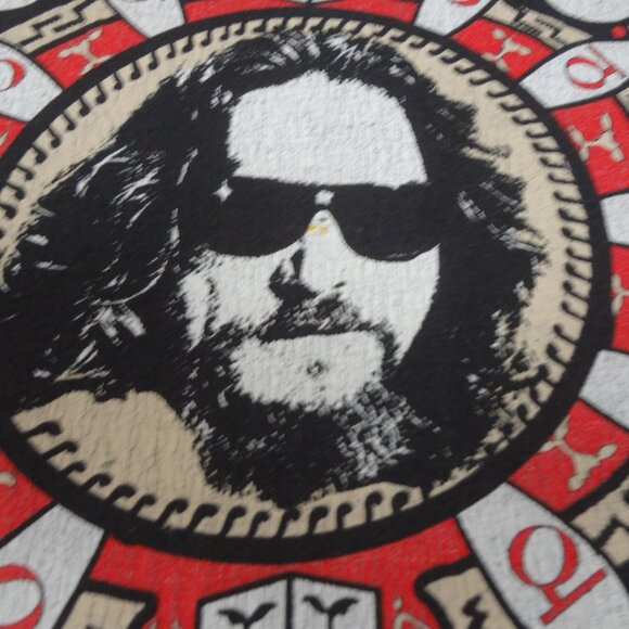 THE BIG LEBOWSKI RUG PATTERN BOWLING PIN TEE BLACK MEDIUM T-SHIRT L198 - Picture 4 of 8